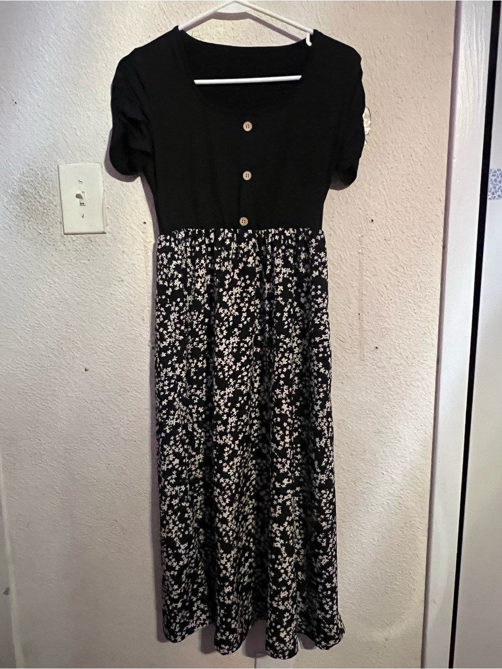 SHEIN Black and White Floral Button-Front Kids Dress